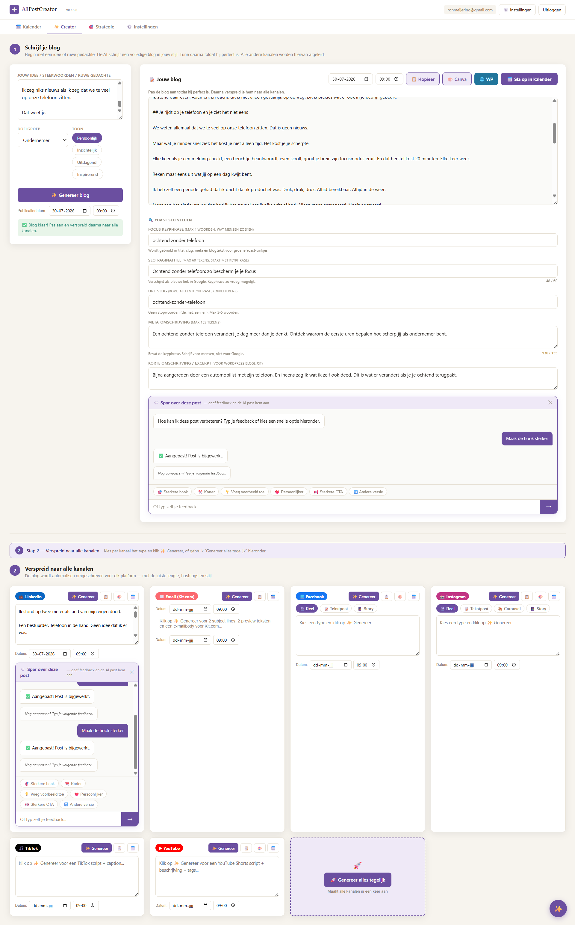 AI PostCreator — Creator met blog en LinkedIn post